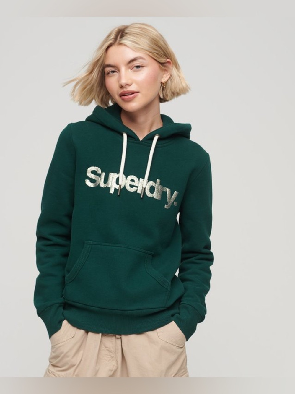 Superdry & Co Metallic Core Logo Hoodie Deep Green Pullover size 4